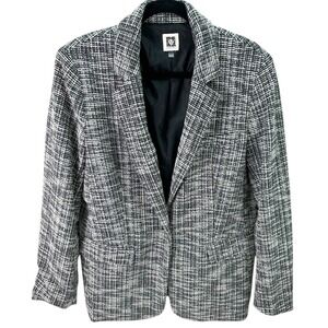 Anne Klein Women's Blazer Jacket Black White Tweed Single Button Size L